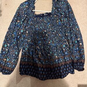 Vineyard Vines Blue Puff Sleeve Smocked Blouse